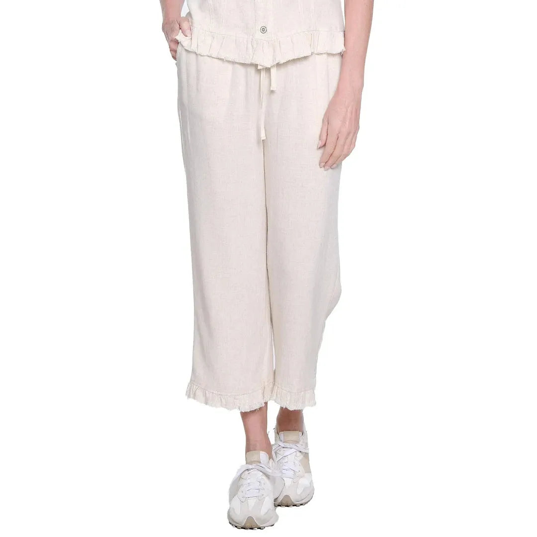 Ruffle Hem Crop Pant - Flax