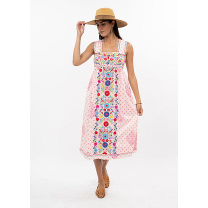 Sister Mary Valentina Dress - Pink Floral Embroidered Midi