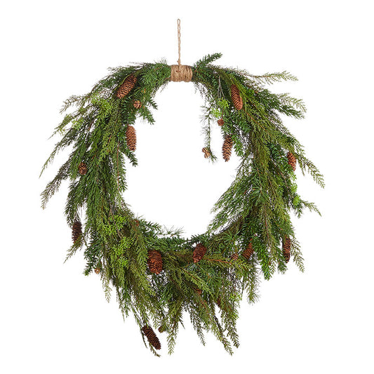 36" OVAL CEDAR AND PINECONE WREATH