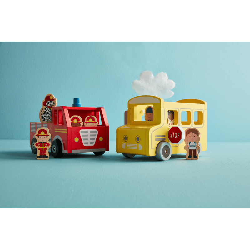 Wood School Bus Set - 8-Piece Interactive Wooden Toy with Figures
