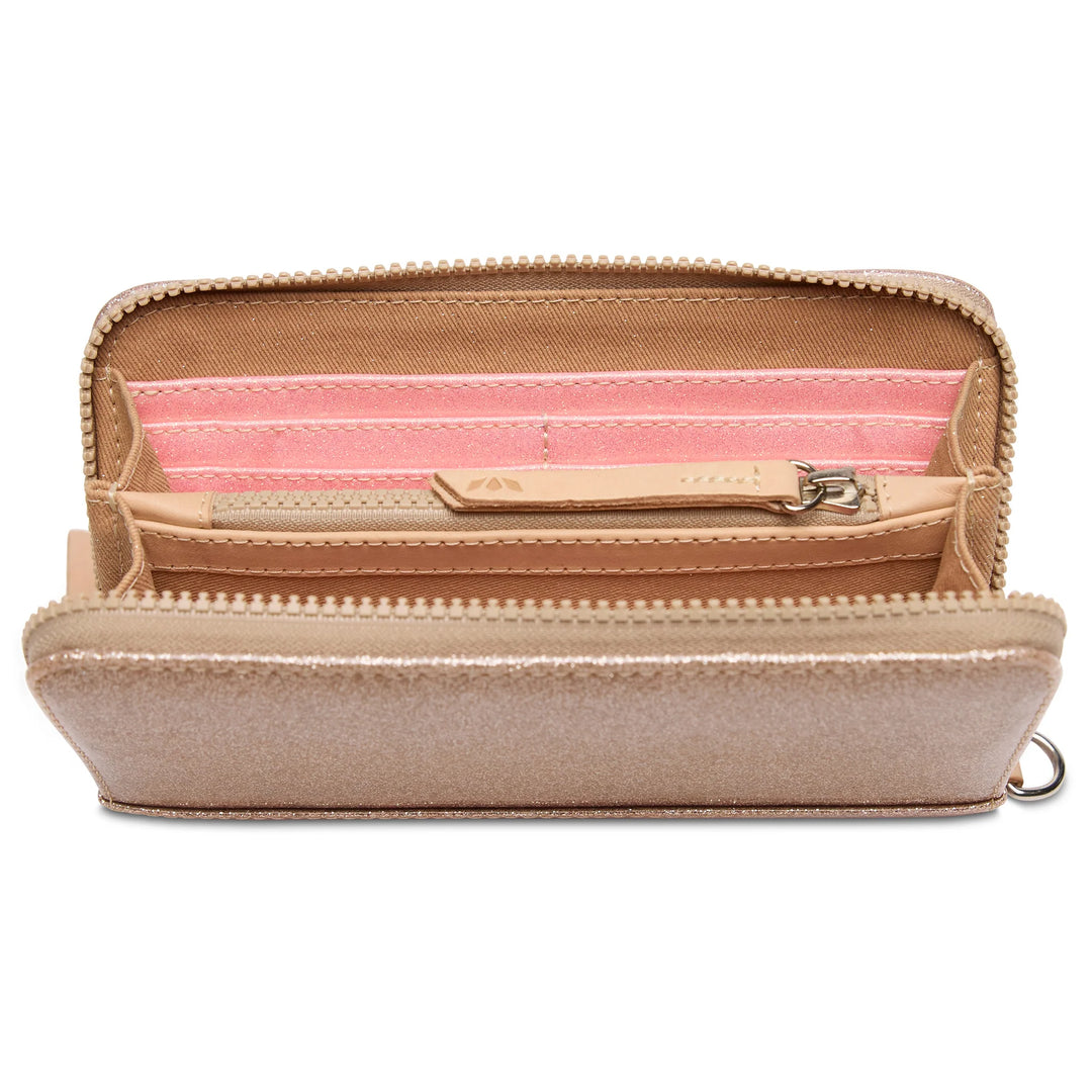 Consuela Emery Essential Wallet - Champagne Glitter Slim Zip Wallet