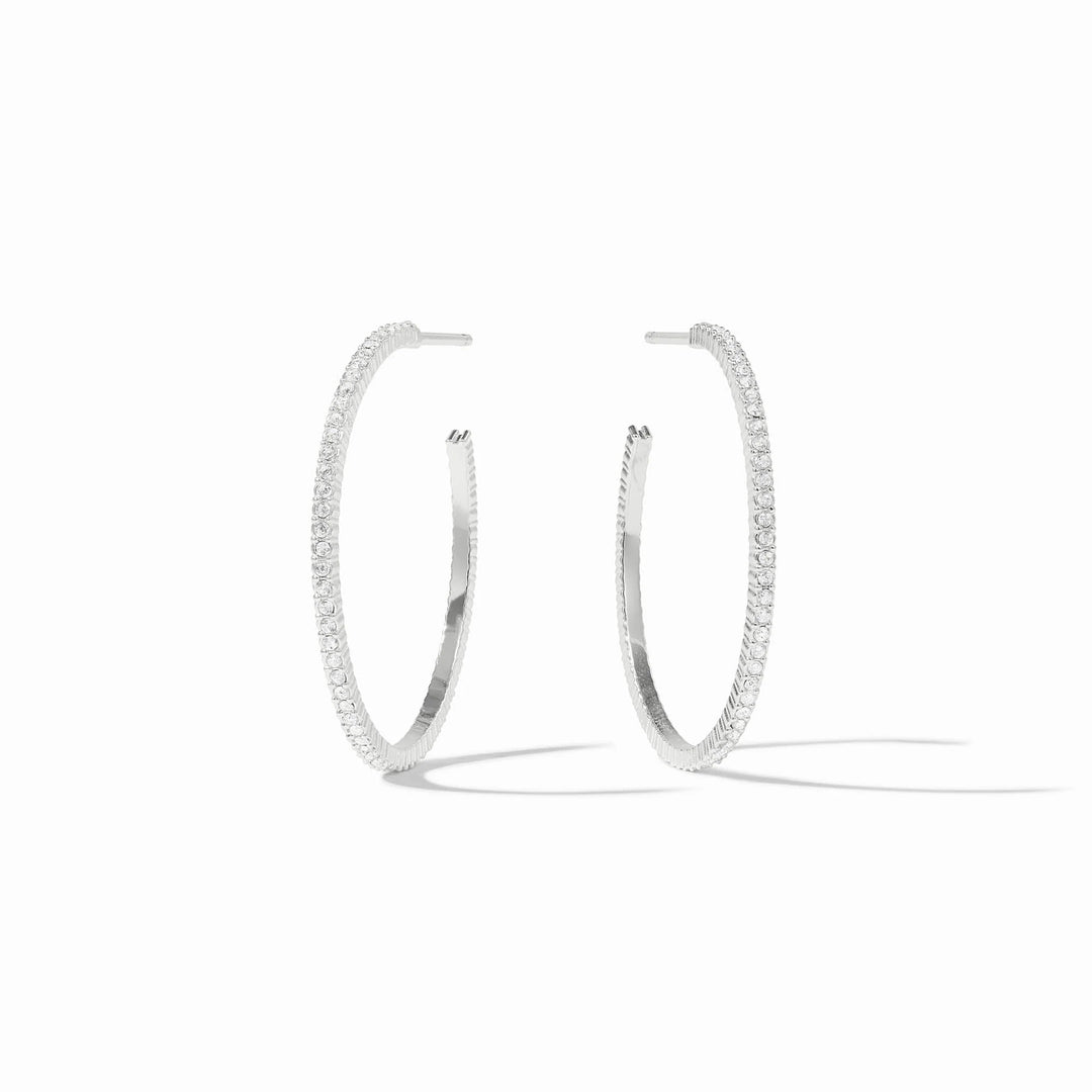 Julie Vos Windsor Silver Hoop earrings featuring textured silver plating and sparkling cubic zirconia accents.