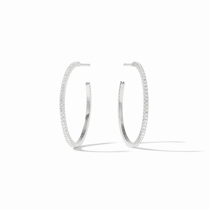 Julie Vos Windsor Silver Hoop earrings featuring textured silver plating and sparkling cubic zirconia accents.