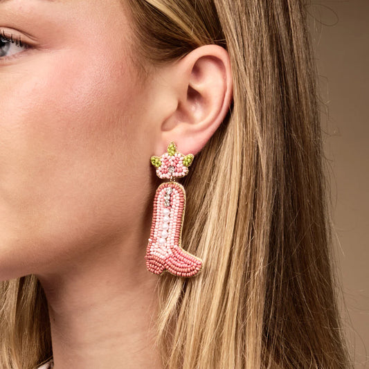 The Darling Effect Beaded Earrings - Cowgirl Boot