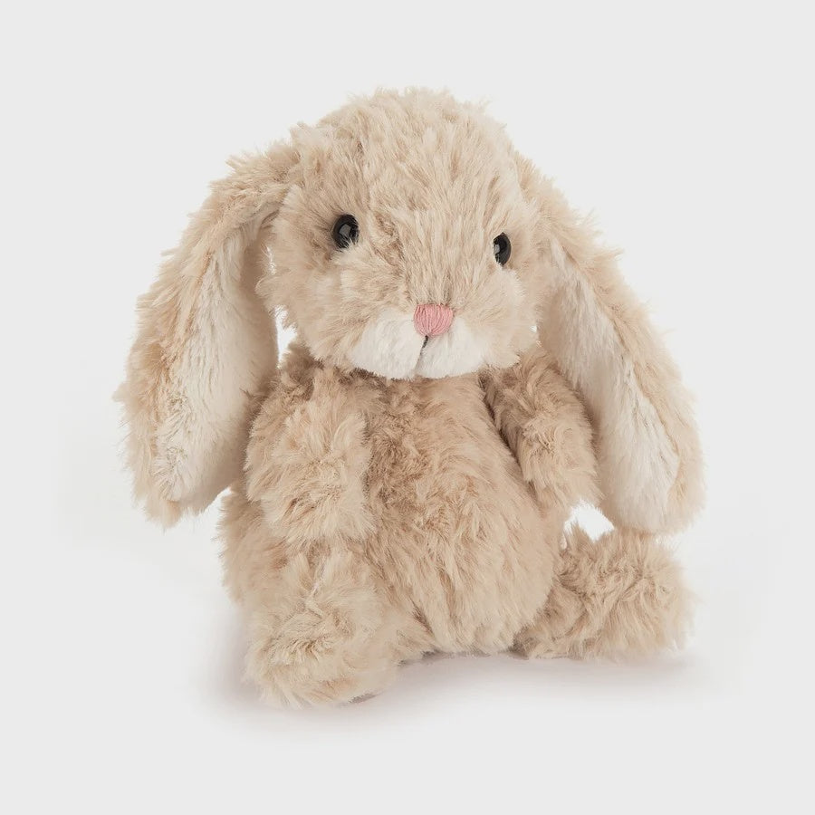 Jellycat Yummy Bunny Beige plush; small 5-inch beige bunny with ruffled fur and flopsy ears.