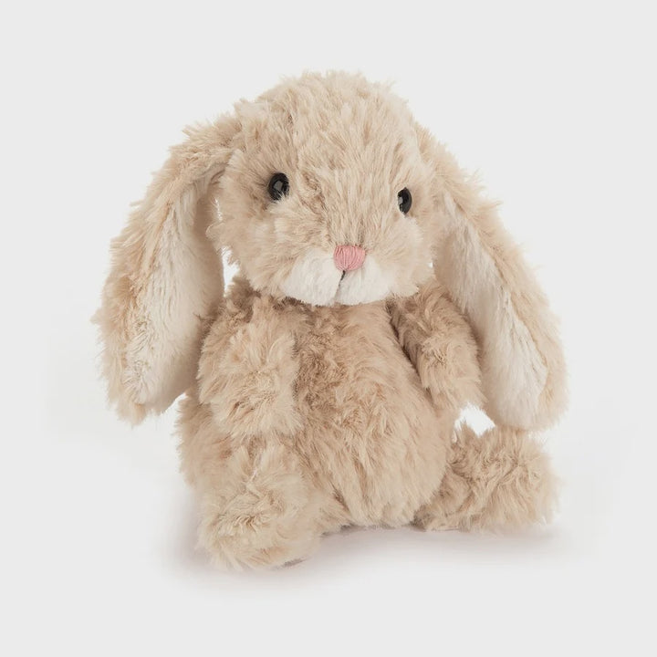 Jellycat Yummy Bunny Beige plush; small 5-inch beige bunny with ruffled fur and flopsy ears.