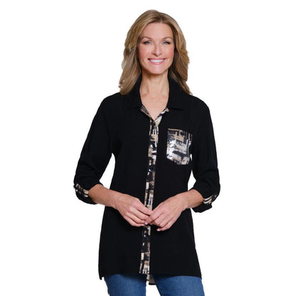 Roll-Tab Sleeve Woven Shirt - Multi