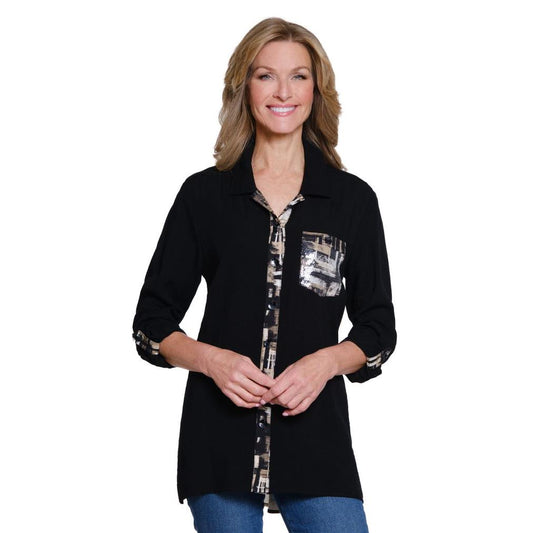 Roll-Tab Sleeve Woven Shirt - Multi