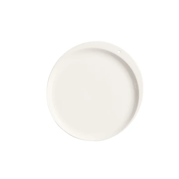 Nora Fleming Celebration Circle white stoneware dinner plate with signature pearl-dot rim.