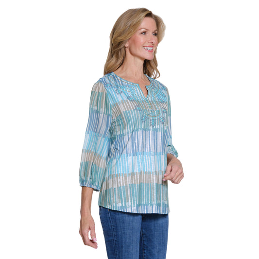 3/4 Sleeve Notch Neck Embroidered top