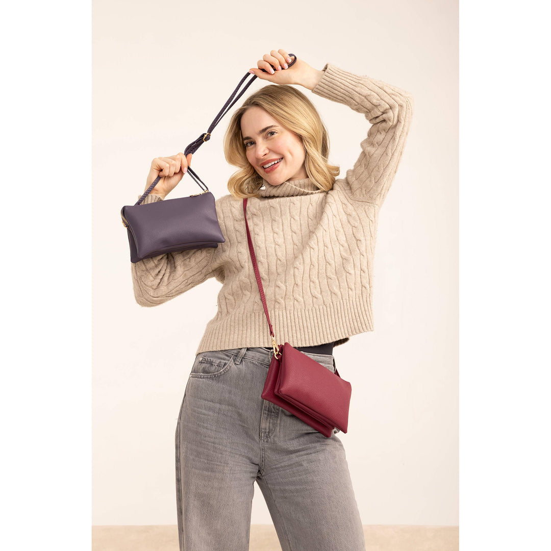 Jen &amp; Co Riley Monogrammable Crossbody Wristlet | 3 Compartment Vegan Leather Bag