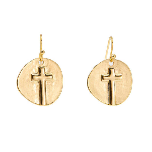 Ascension Cross Earrings Gold .75"