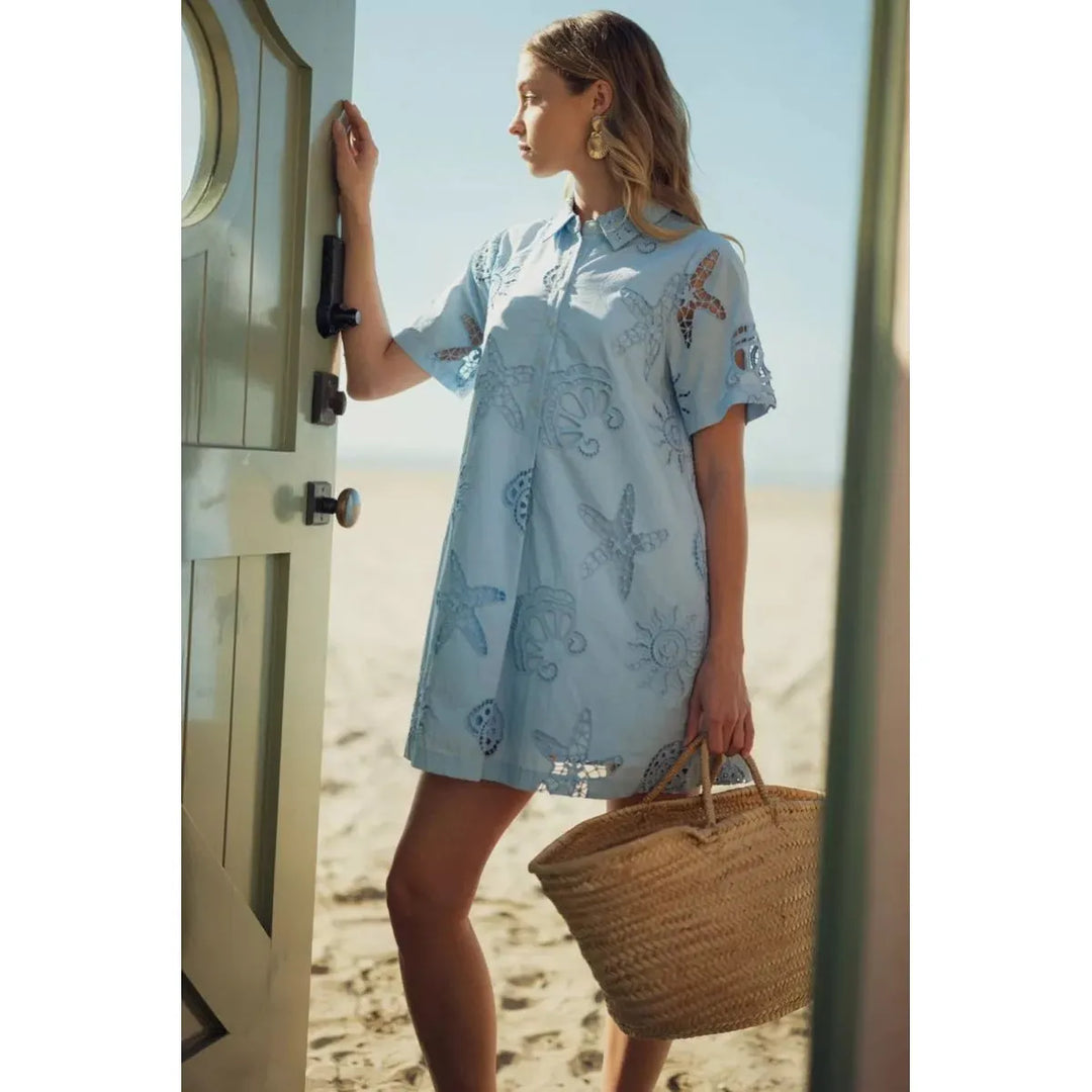 Harlow Eyelet Summer Dress in Blue