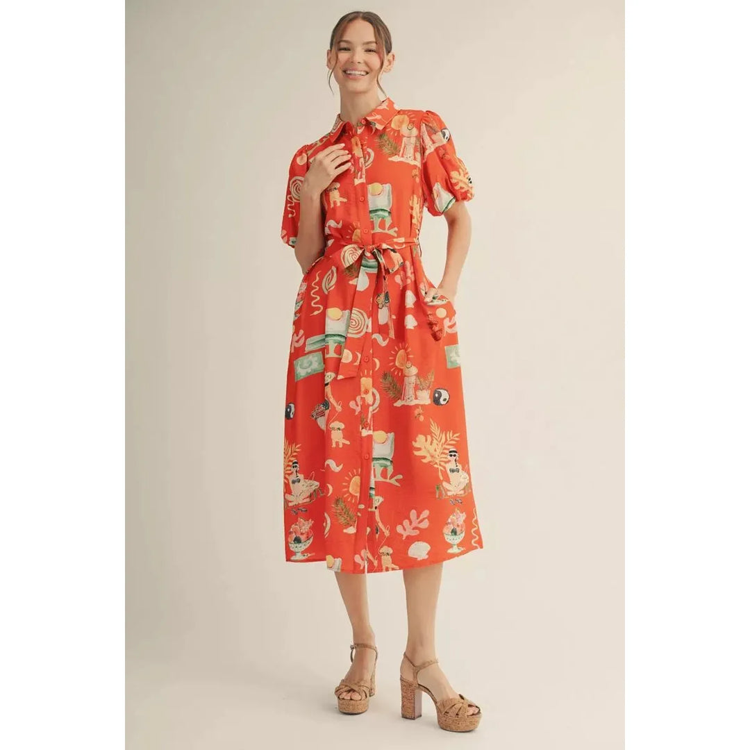 Seaside Story Button-Down Midi Dress