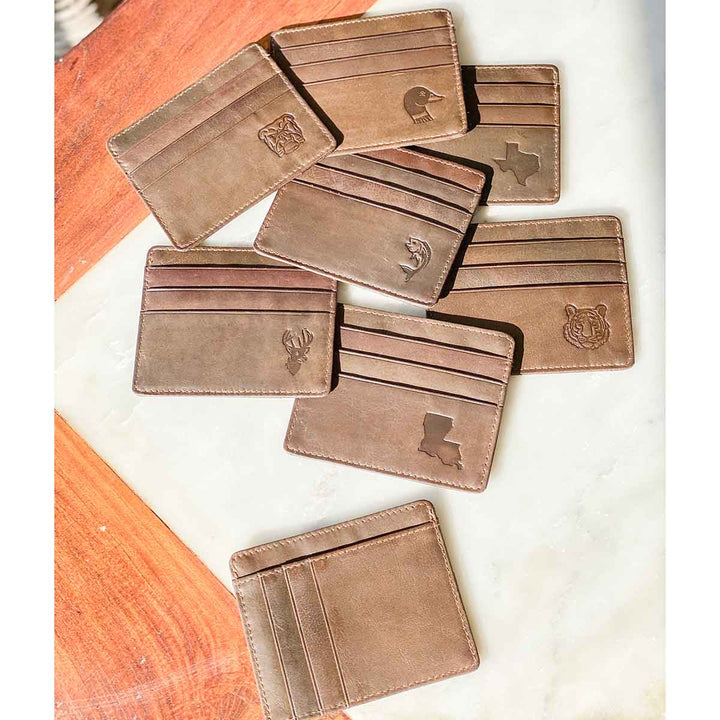 Deer Leather Embossed Slim Wallet   Dark Brown   3.5x4