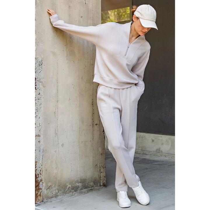 Modal Poy Span Scuba Luxe V- Neck Jacket &amp; Pintuck Pant