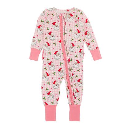 Baby Girls Dear Santa Bamboo Viscose Convertible Ruffle One Piece Pajama