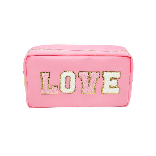 Varsity Collection Nylon Cosmetic Bag Pink Love Chenille