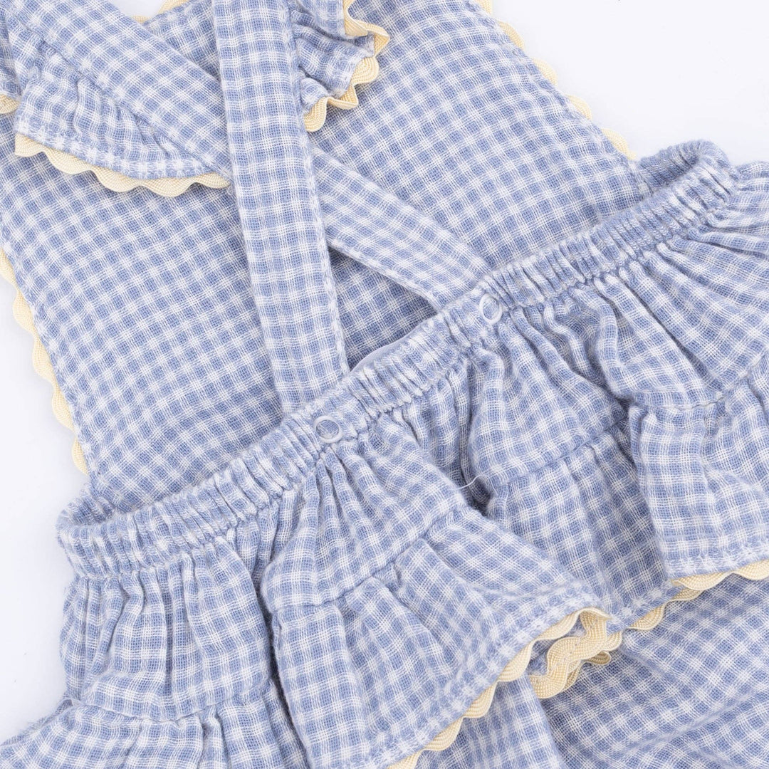 Micro Gingham Blue Blizzard - Ric Rac Ruffle Sunsuit