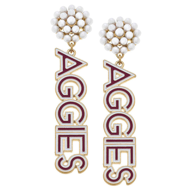 Texas A&amp;M Aggies Pearl Cluster Outline Enamel Drop Earrings