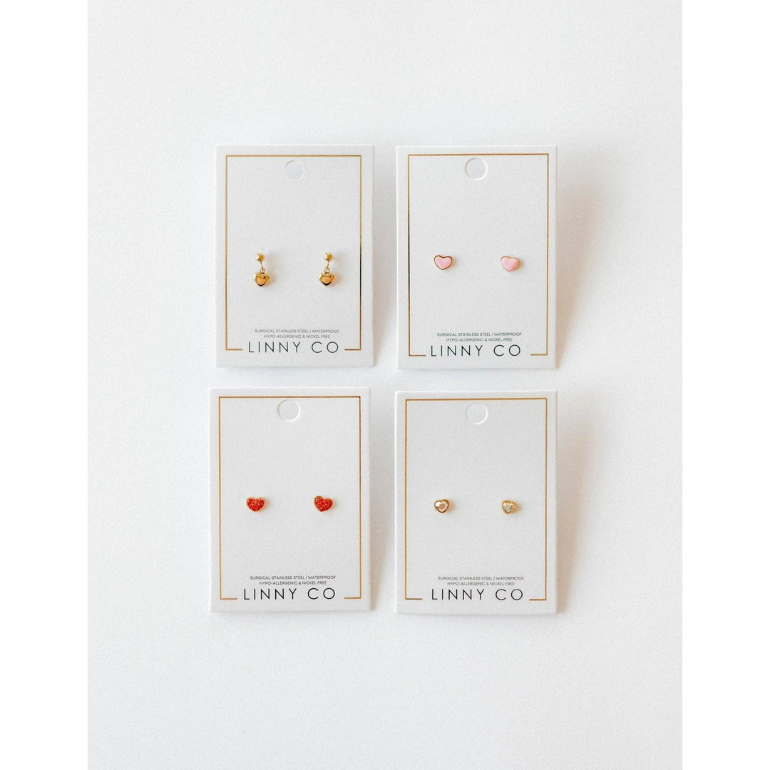 Screwback Stud Earrings - Nora Heart Pink