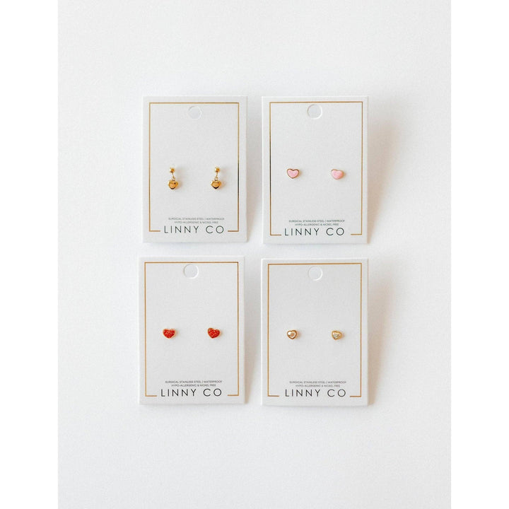 Screwback Stud Earrings - Nora Heart Pink