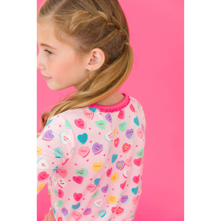 Girls Be My Valentine Bamboo Viscose Ruffle Long Sleeve Pajama Set
