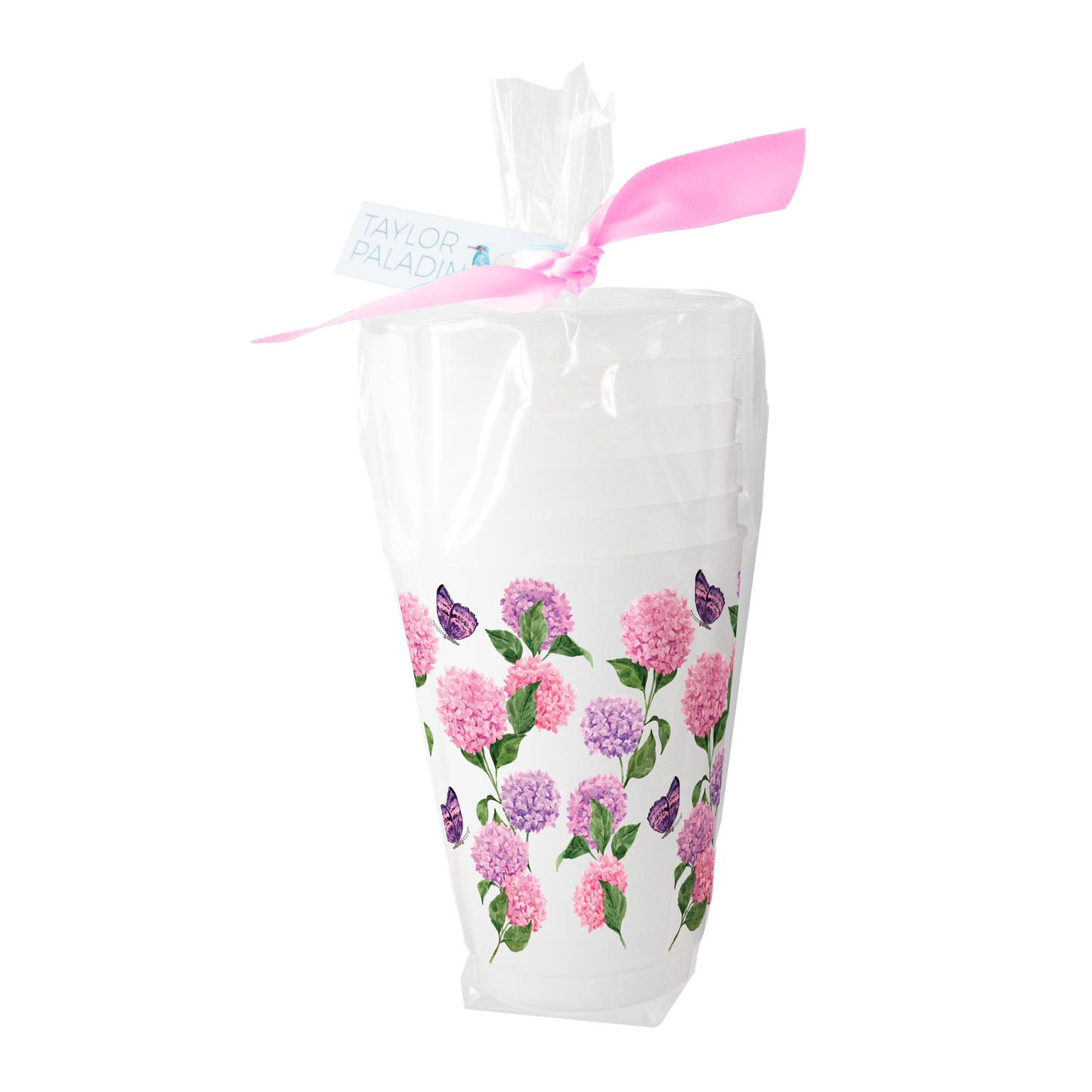 Pink Hydrangea Frosted 16oz Reusable Stadium Cups | Set of 6