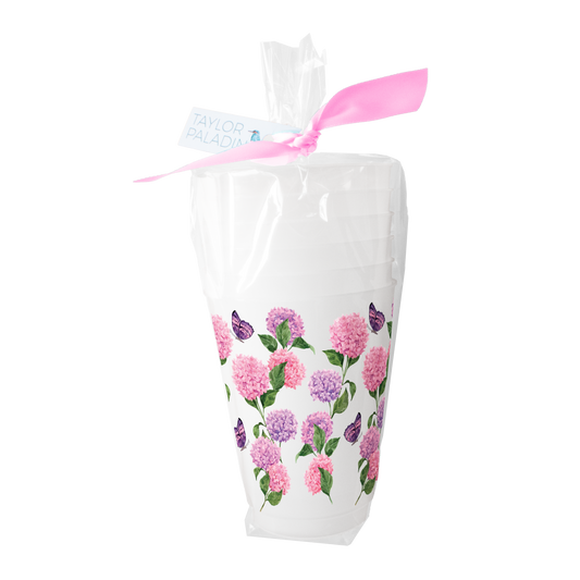 Pink Hydrangea Frosted 16oz Reusable Stadium Cups | Set of 6