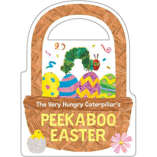 Front cover of the Easter basket-shaped "The Very Hungry Caterpillar Peekaboo Easter" board book by Eric Carle.