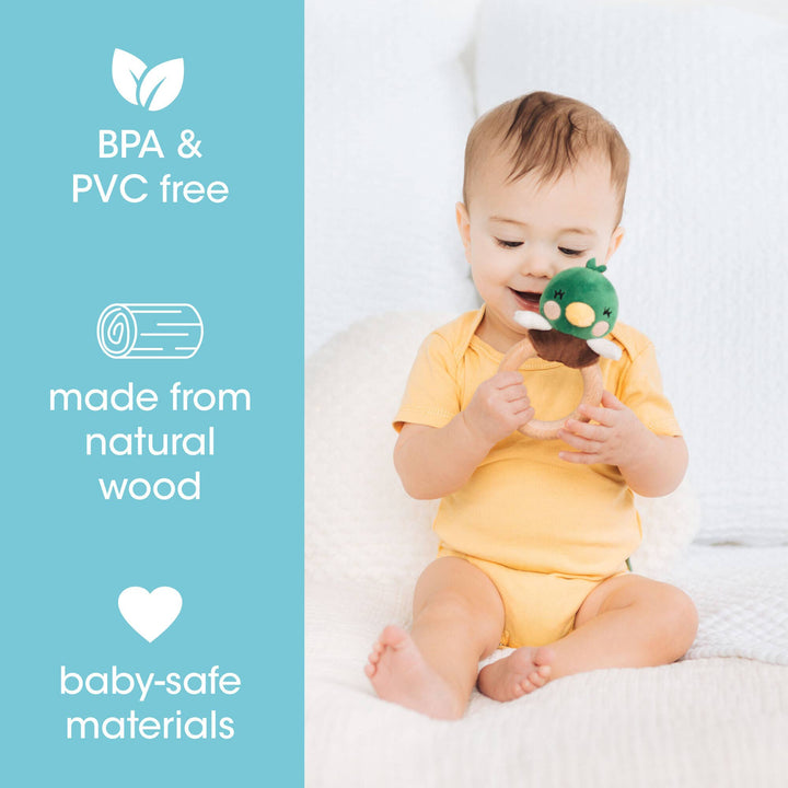 Pearhead Mallard Duck Wooden &amp; Plush Baby Teether