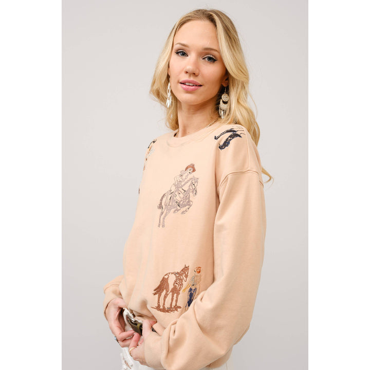 Western Motif Embroidered Graphic Sweatshirt