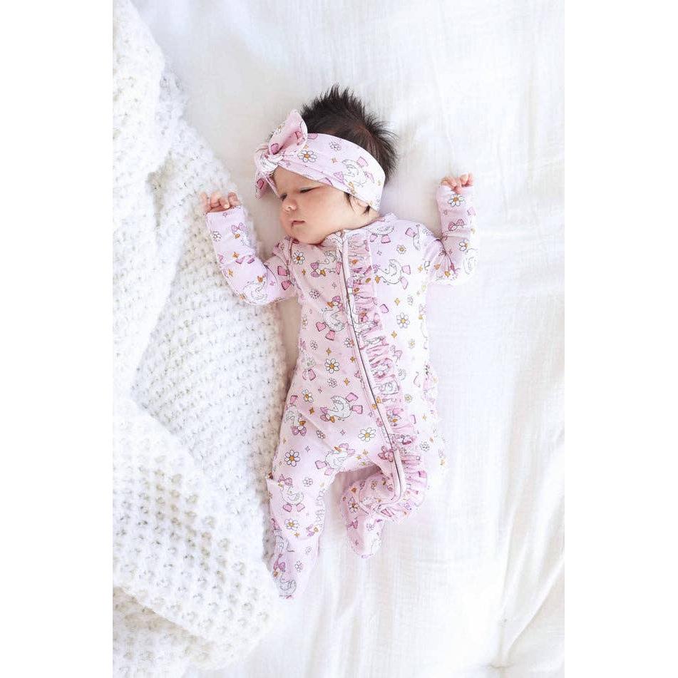 Silly Goose Ruffle Zipper Footie | Pink