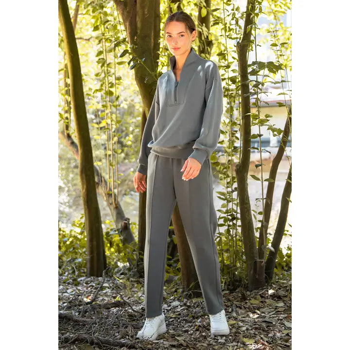 Modal Poy Span Scuba Luxe V- Neck Jacket &amp; Pintuck Pant