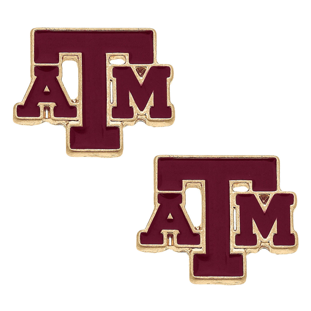 Texas A&amp;M Aggies Enamel Logo Stud Earrings in Shiny Gold