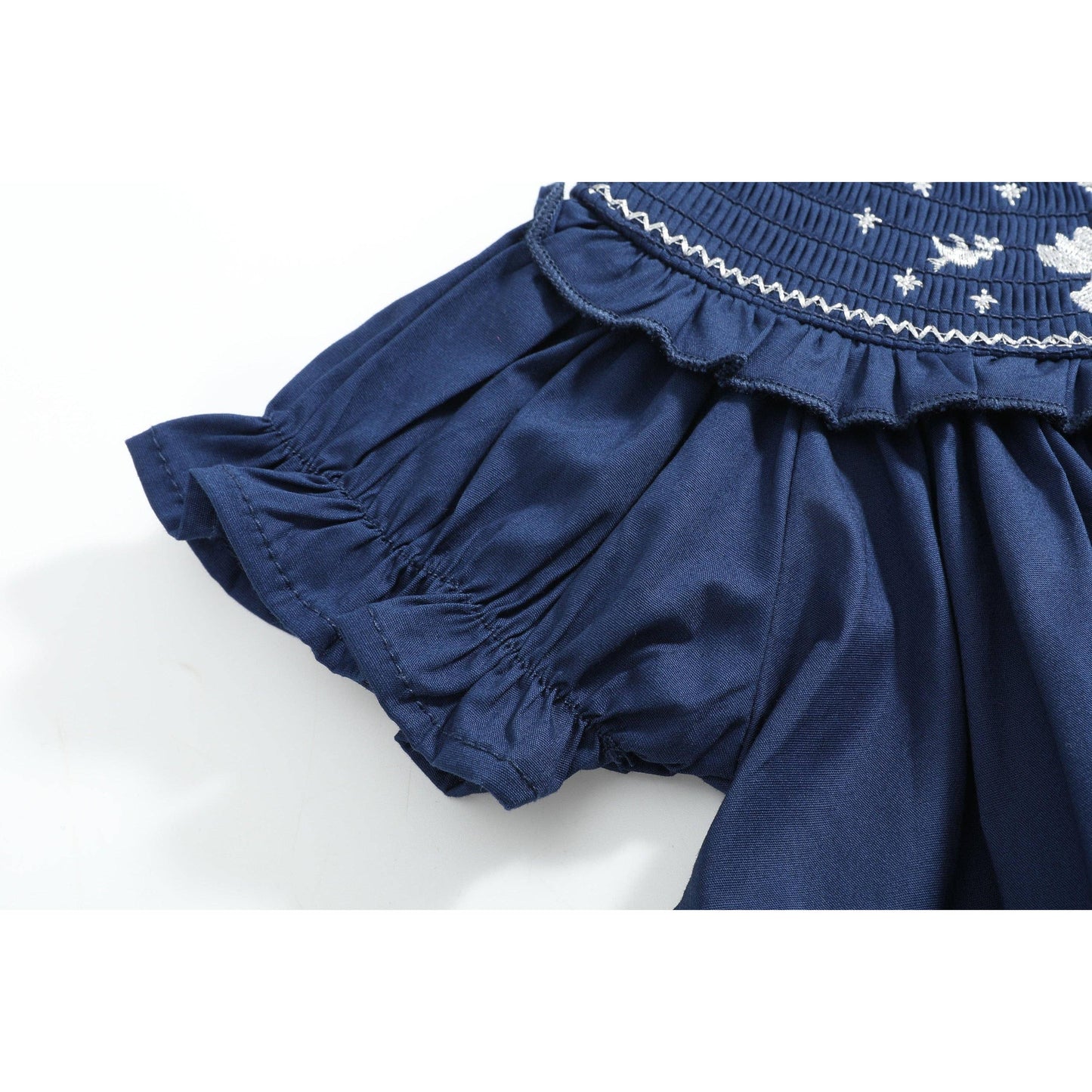 Blue Nativity Smocked Ruffle Bishop Dress