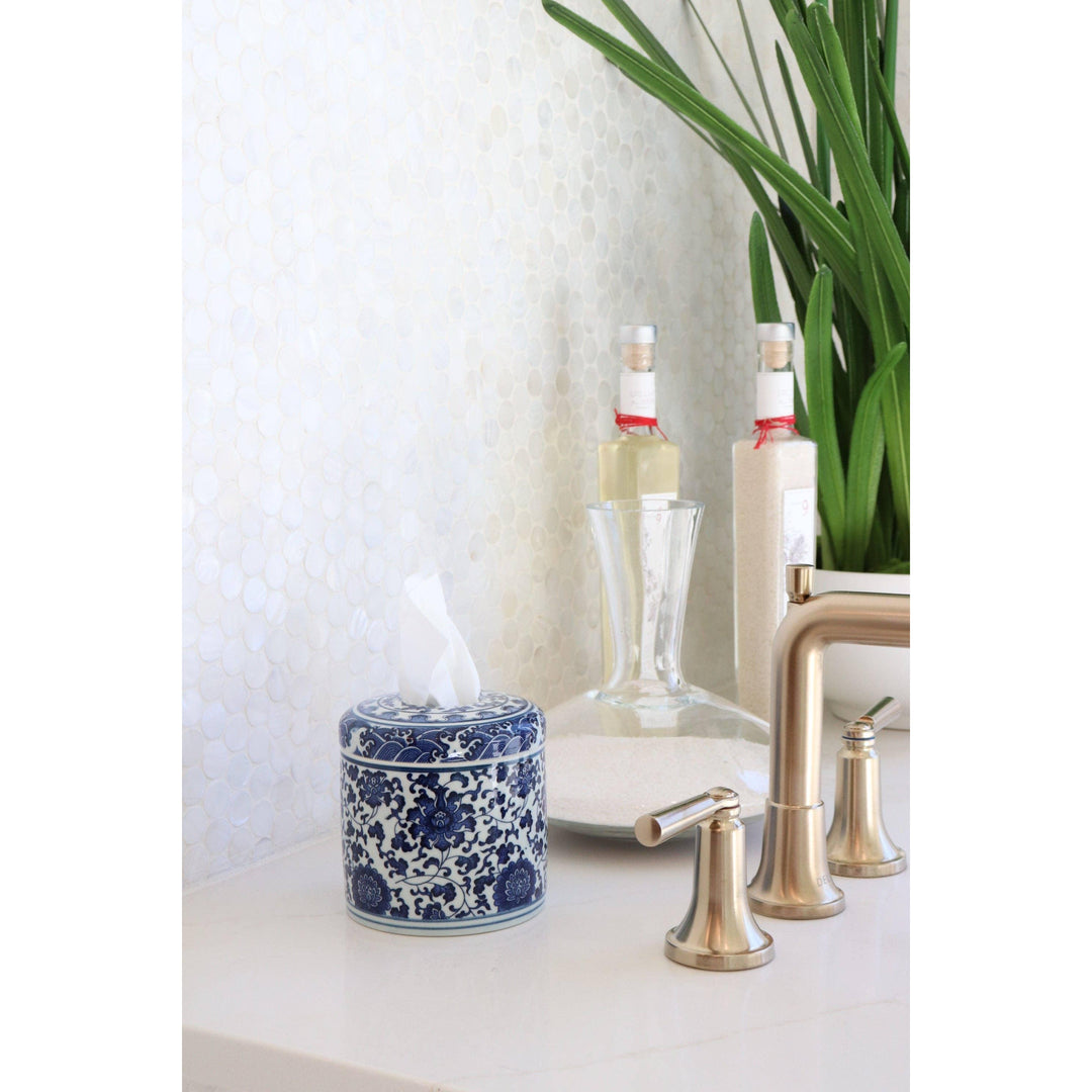 The Marlo Botanical Ceramic Tissue Box Cover – Hand-Painted Decorative Vessel