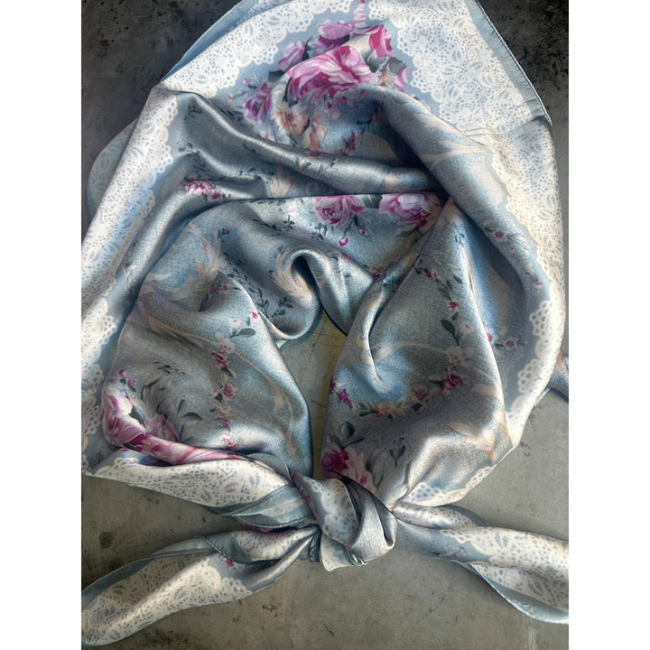 A Rare Bird Pastel Blue Lacy Rose Wild Rag