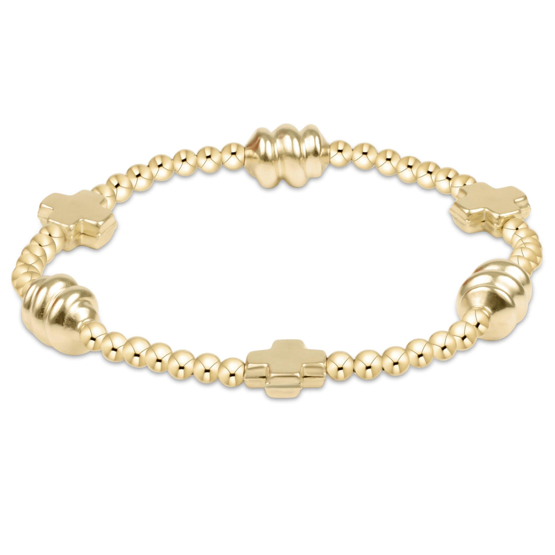 enewton Signature Cross Gold and Admire Gold 3mm stretch bracelet in 14kt gold-filled beads