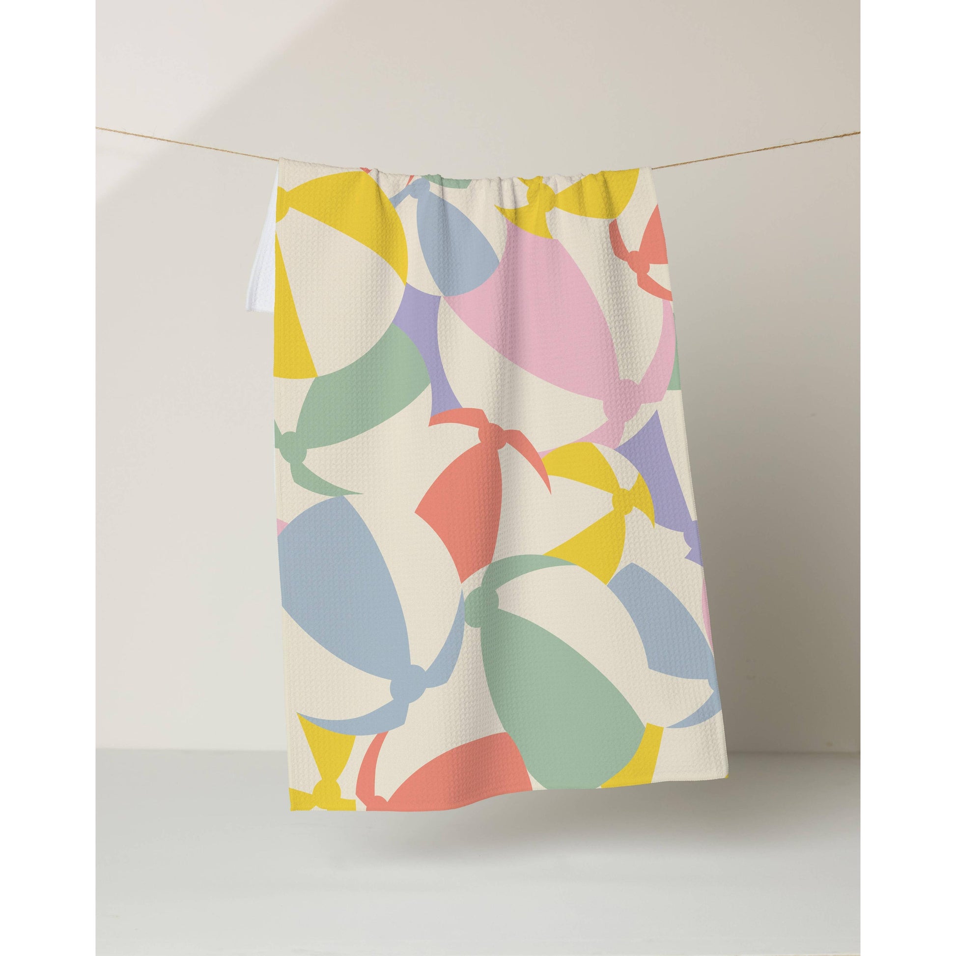 Geometry House Beach Ball Tea Towel - Colorful Red Blue Yellow Green White Beach Ball Print Kitchen Towel 18x3