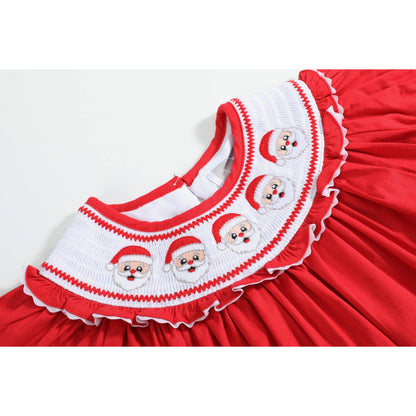 Red Santa Smocked Ruffle Bishop Dress