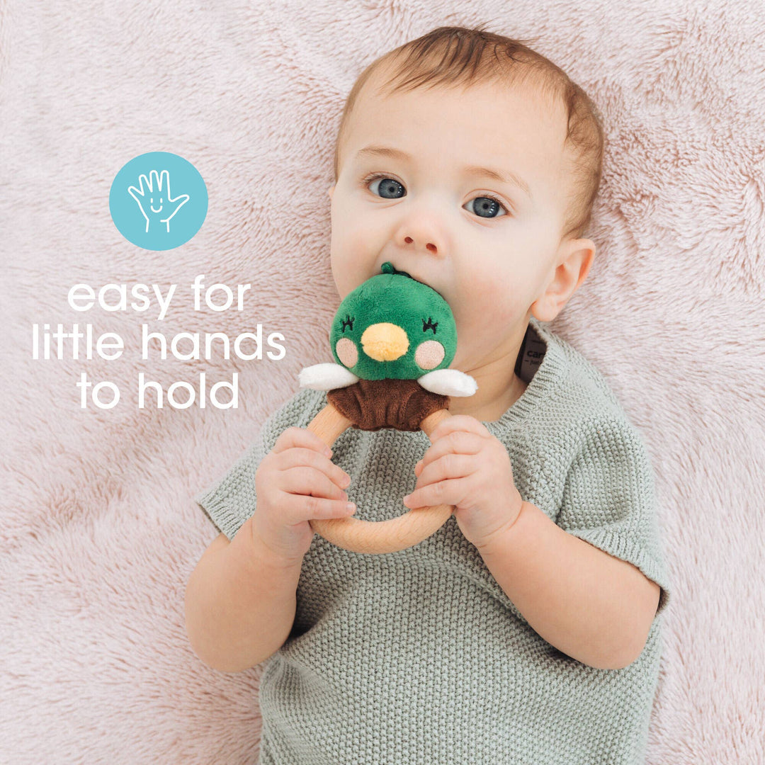 Pearhead Mallard Duck Wooden &amp; Plush Baby Teether