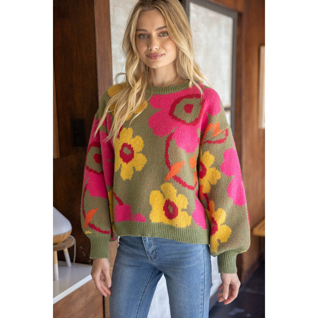 Multi Color Floral Long Sleeve Sweater