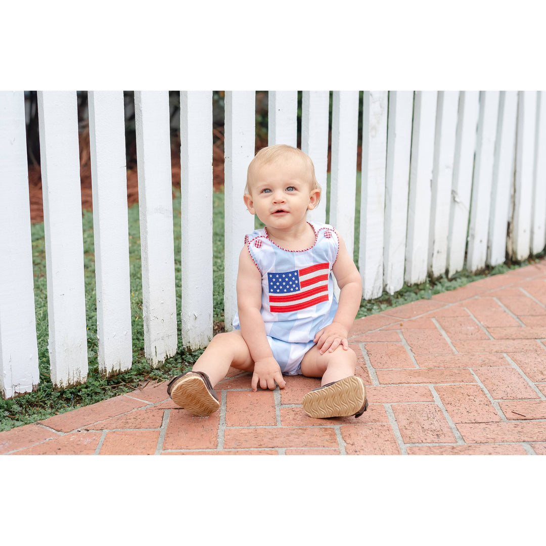 Light Blue Gingham American Flag Romper