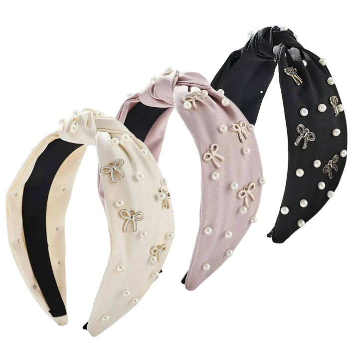 Hair Bow Knot Headband Pearl &amp; Resin Bow Accent