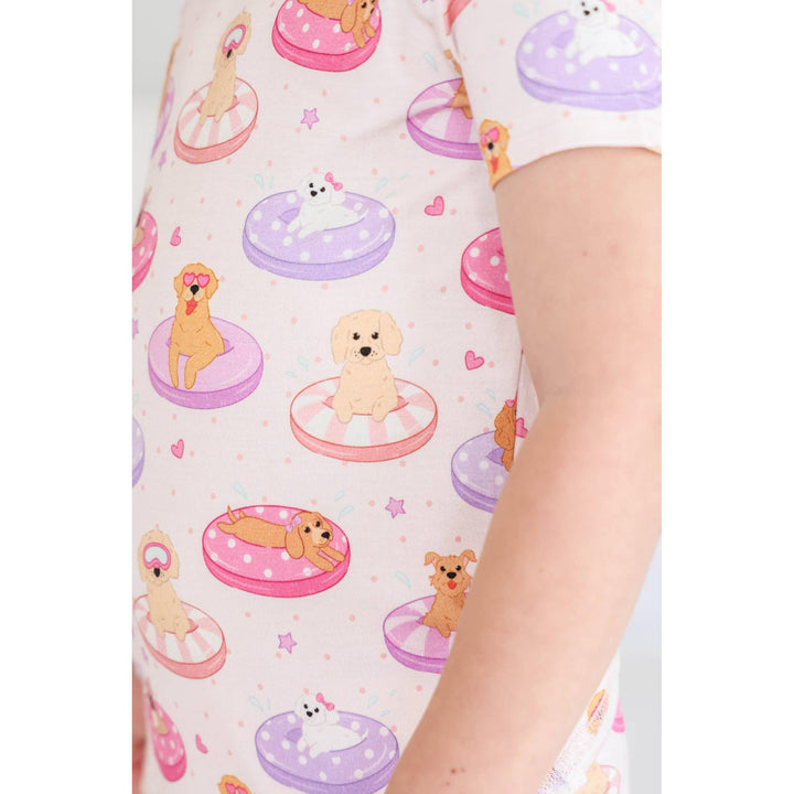Two Piece Short Pajama Set | Poolside Pups Pink