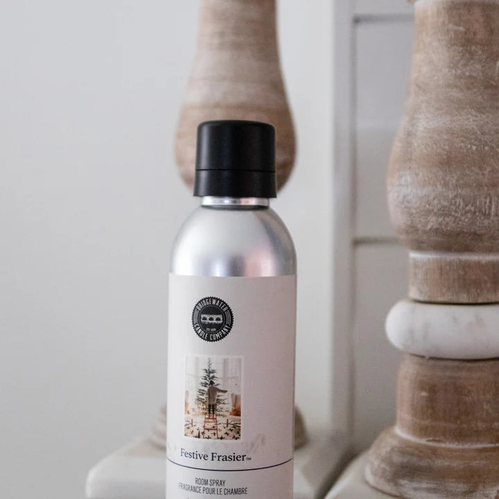 Bridgewater Candle Company Festive Frasier 7oz Non-Aerosol Room Spray bottle.