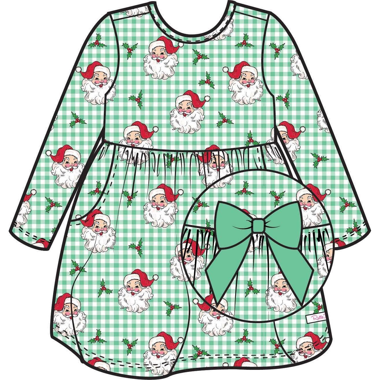 Girls Green Dear Santa Knit Long Sleeve Twirl Dress