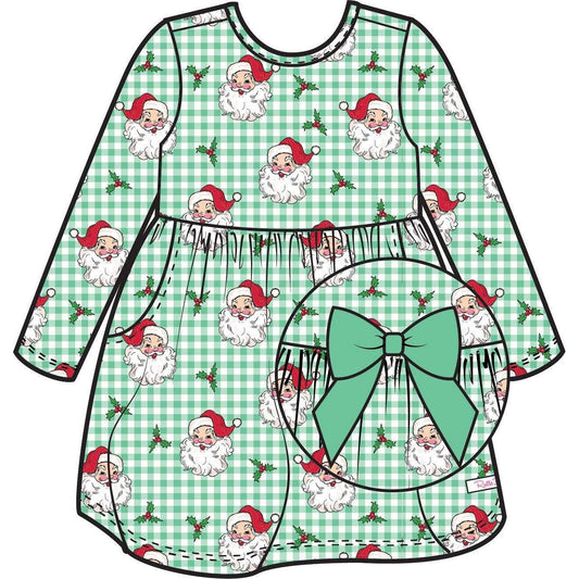 Girls Green Dear Santa Knit Long Sleeve Twirl Dress