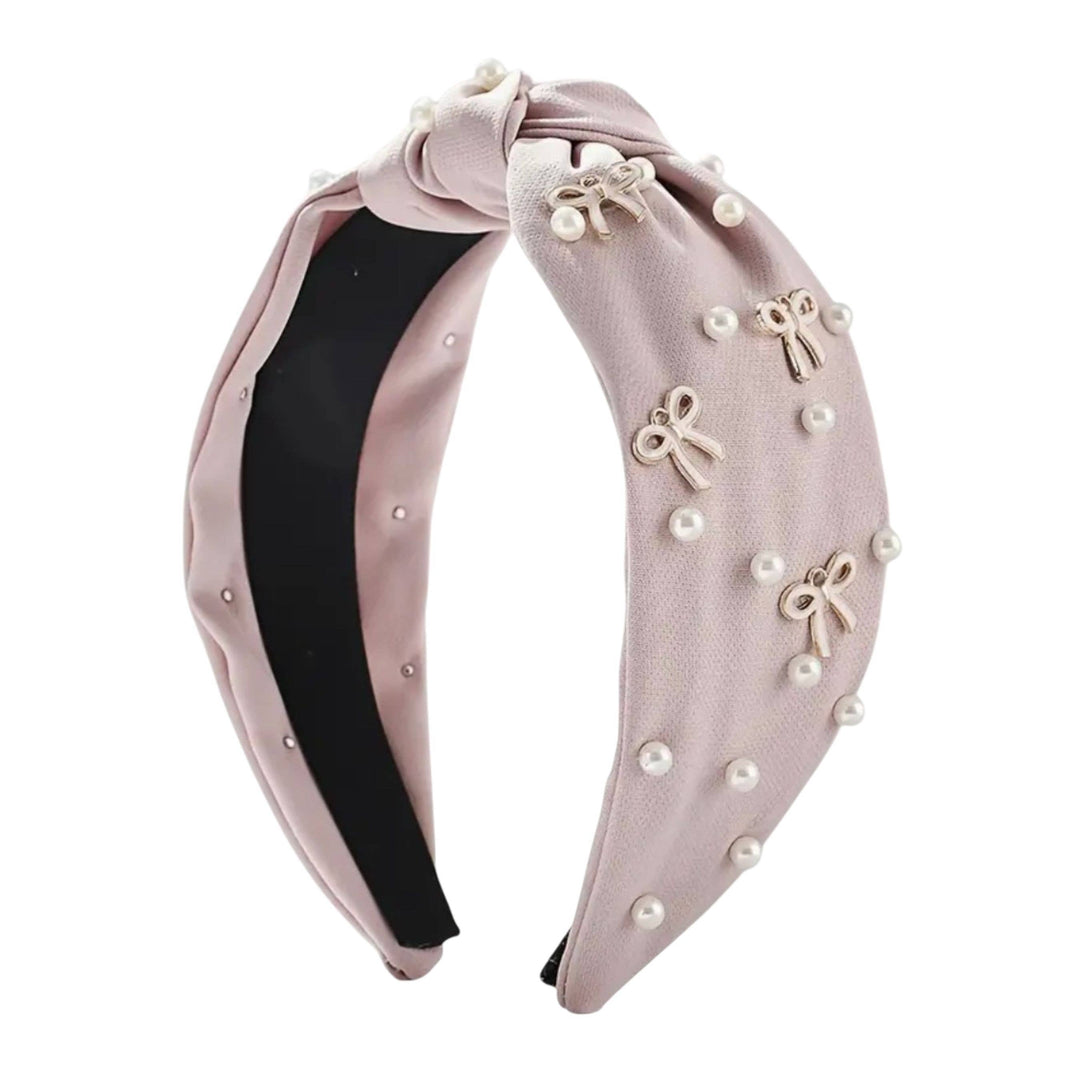 Hair Bow Knot Headband Pearl &amp; Resin Bow Accent